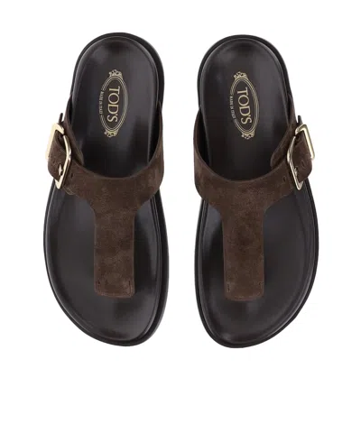 Tod's Brown Suede Thong Slippers