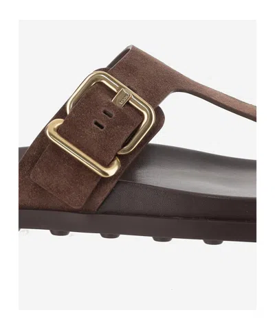 Tod's Brown Suede Thong Slippers