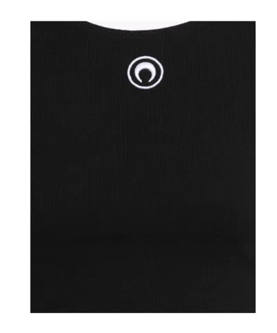 Marine Serre Women Black Cropped Crewneck T-shirt With Logo Embroidery On The Front In Cotton Woman In Black