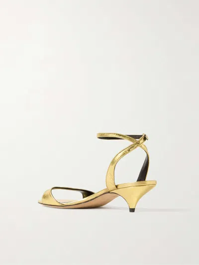 The Row Vika Ankle Strap Kitten Heeled Sandals In Gold Leather In Nude