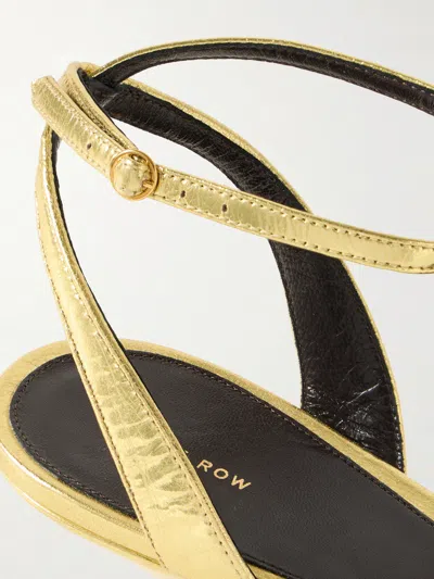 The Row Vika Ankle Strap Kitten Heeled Sandals In Gold Leather In Nude