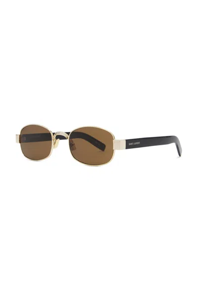 Saint Laurent Rectangular Sunglasses In Gold  Black  & Brown