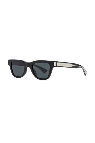 Saint Laurent Solid Color Sunglasses In Black  Crystal  & Black