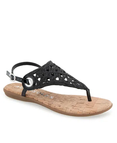 Aerosoles Women's Conclusion Thong Open Toe Sandals In Black Crochet Raffia
