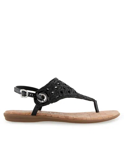 Aerosoles Women's Conclusion Thong Open Toe Sandals In Black Crochet Raffia