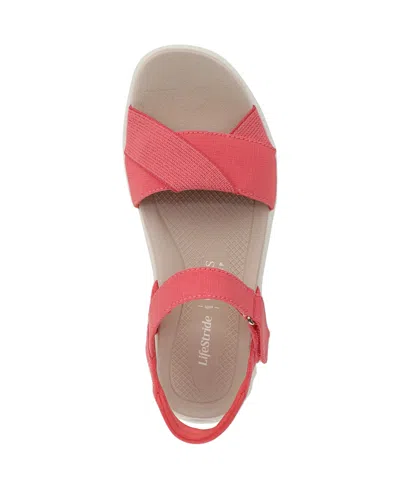 Bzees Lifestride Lane Sandal In Coral Beach Stretch Denim Fabric