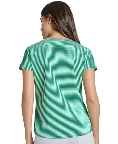 Jones New York Button Shoulder Stripe Stretch Cotton T-shirt In Green