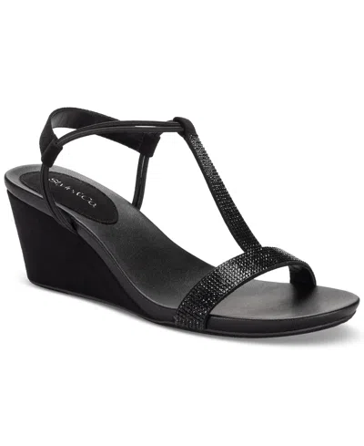 Style & Co Mulan Womens Dressy Slip On Wedge Sandals In Blk,black