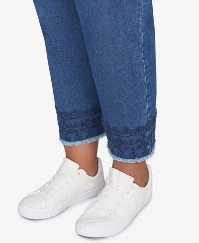 Ruby Rd. Plus Size Embroidered Extra Stretch Dark Denim Jeans In Indigo
