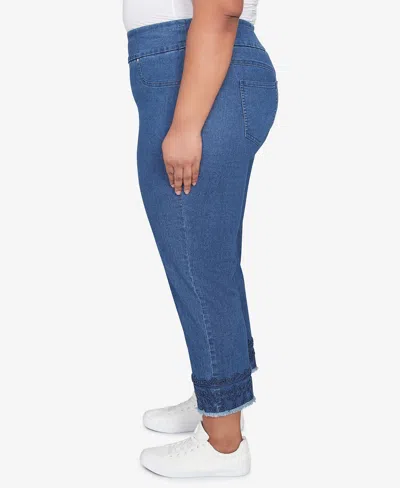 Ruby Rd. Plus Size Embroidered Extra Stretch Dark Denim Jeans In Indigo
