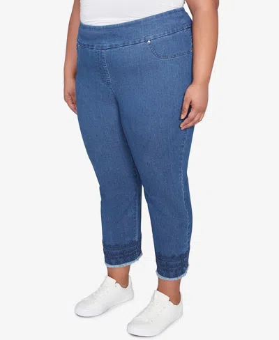 Ruby Rd. Plus Size Embroidered Extra Stretch Dark Denim Jeans In Indigo