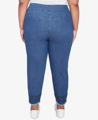 Ruby Rd. Plus Size Embroidered Extra Stretch Dark Denim Jeans In Indigo