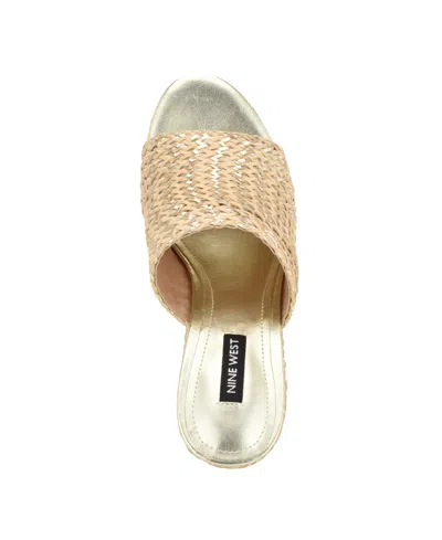 Nine West Everie 2 Womens Faux Leather Round Toe Platform Sandals In Natural,gold