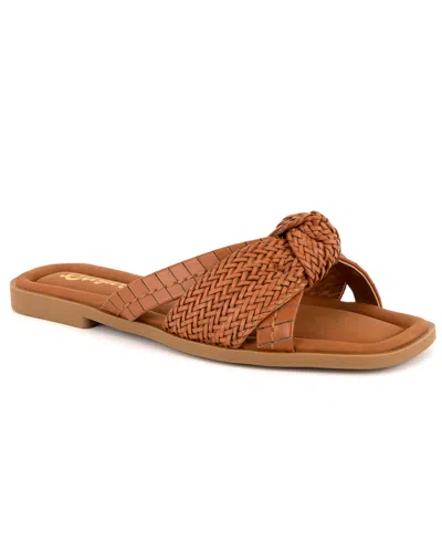 Sugar Women's Serona Open Toe Woven Knot Flat Sandals In Cognac