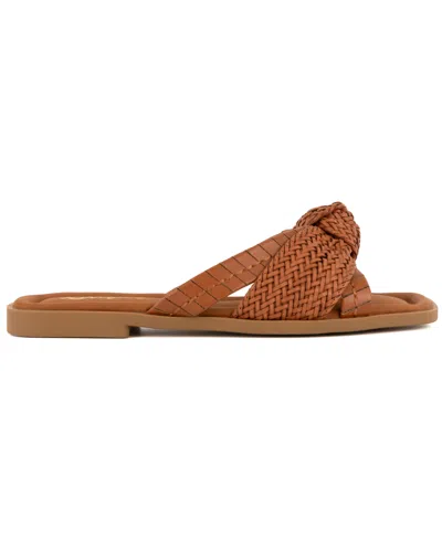 Sugar Women's Serona Open Toe Woven Knot Flat Sandals In Cognac
