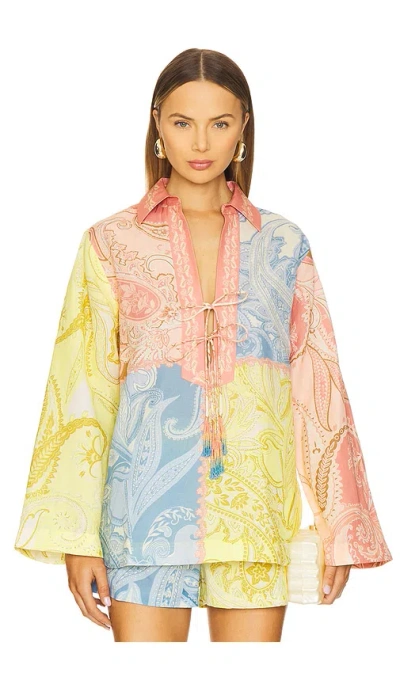 Hemant & Nandita Drop Shoulder Collared Tunic Multi Color In Multi Color