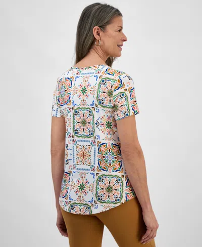 Jm Collection Petite Printed Short-sleeve Top, Exclusively At Macy's In Multi