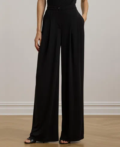Ralph Lauren Women's Pleated Stretch Jersey Wide-leg Pants, Regular & Petite In Black