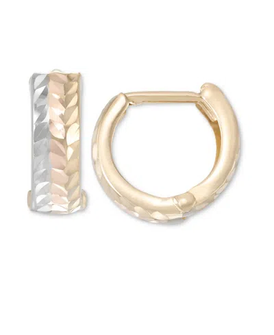 Macy's Tricolor Textured Small Huggie Hoop Earrings In 10k Gold, 1/2" In Tricolor