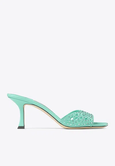 Jimmy Choo Skye 70 Crystal Suede Mules In Green
