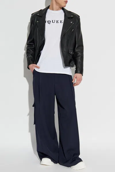 Alexander Mcqueen Logo Cotton T-shirt In White / Black