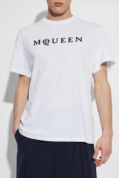 Alexander Mcqueen Logo Cotton T-shirt In White / Black