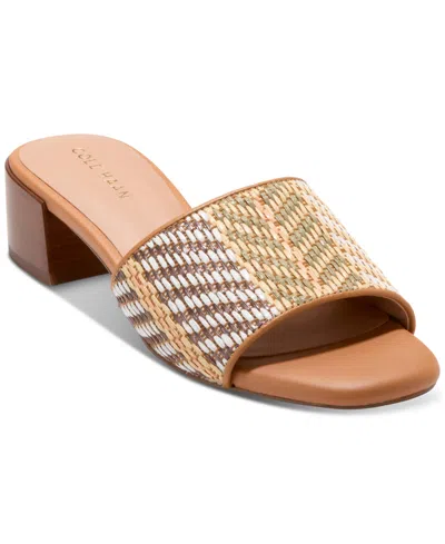 Cole Haan Calli Single Band Block Heel Slide Sandal In Striped Raffia,biscuit Leather