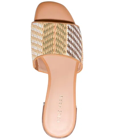 Cole Haan Calli Single Band Block Heel Slide Sandal In Striped Raffia,biscuit Leather