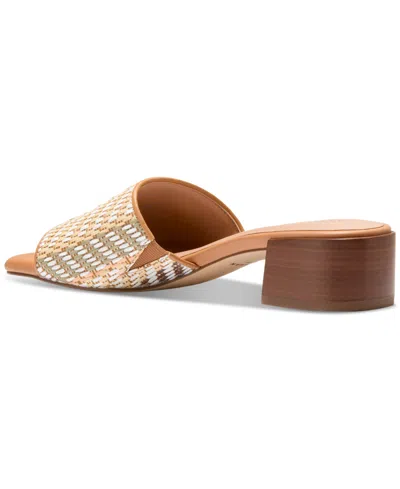 Cole Haan Calli Single Band Block Heel Slide Sandal In Striped Raffia,biscuit Leather