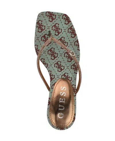 Guess Women's Mayan Rhinestone Thong Kitten Heel Sandals In Bronze,turquoise