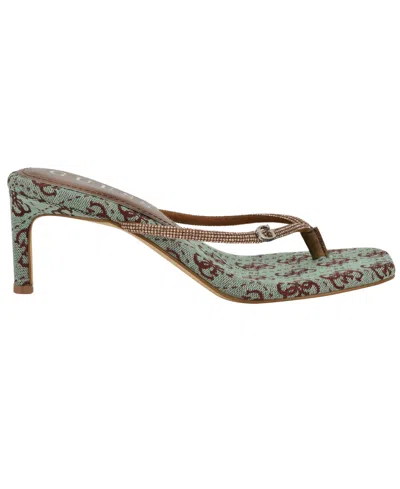 Guess Women's Mayan Rhinestone Thong Kitten Heel Sandals In Bronze,turquoise