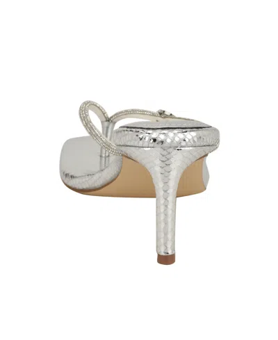 Guess Women's Mayan Rhinestone Thong Kitten Heel Sandals In Silver