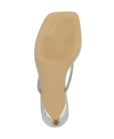 Guess Women's Mayan Rhinestone Thong Kitten Heel Sandals In Silver