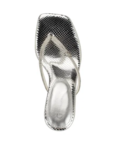 Guess Women's Mayan Rhinestone Thong Kitten Heel Sandals In Silver