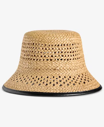 On 34th Faux-leather-trim Straw Bucket Hat, Exclusively At Macy's In Lt,pas Bwn