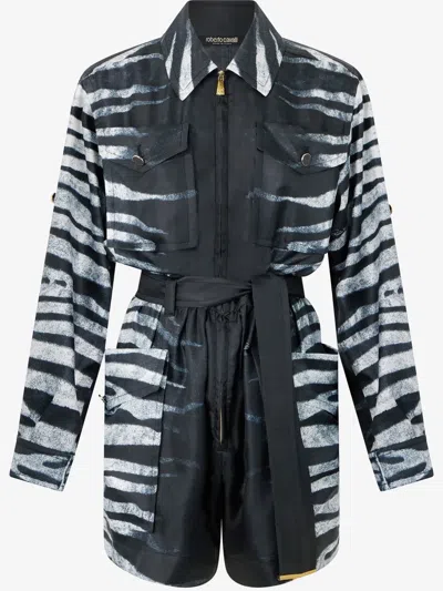 Roberto Cavalli Zebra-print Jumpsuit In Black