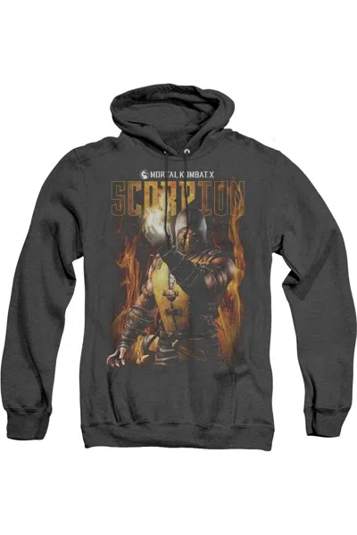 Gildan Mortal Kombat Scorpion Adult Heather Hoodie / Hooded Sweatshirt In Black