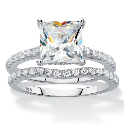 Palm Beach Jewelry 2.51 Cttw. Cubic Zirconia Platinum-plated Silver 2-piece Bridal Ring Set In White