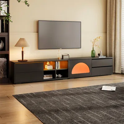 Streamdale Furniture Streamdale Fluted Glass Tv Stand With Sliding Door And Led Light