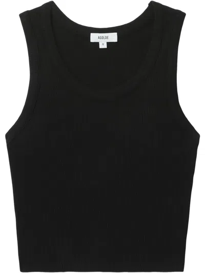 Agolde Poppy Cotton-blend Cropped Tank Top In Black