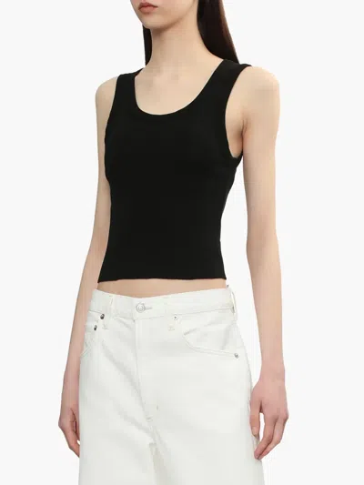 Agolde Poppy Cotton-blend Cropped Tank Top In Black