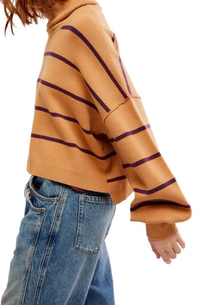 Free People Paulie Stripe Turtleneck Sweater In Butterrum Combo