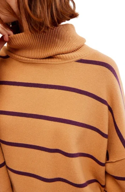 Free People Paulie Stripe Turtleneck Sweater In Butterrum Combo