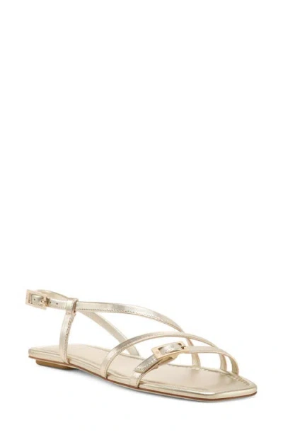 Stuart Weitzman Georgie Metallic Strappy Flat Sandals In Light Gold
