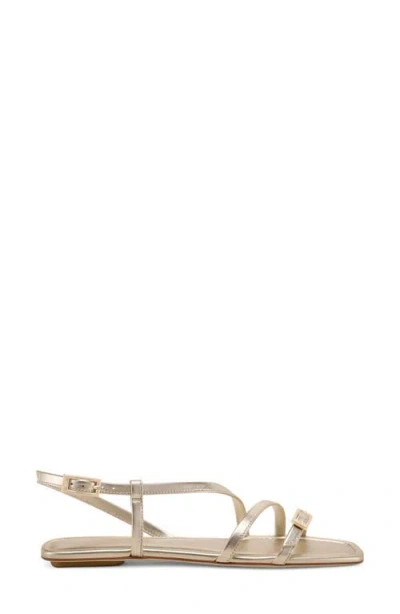 Stuart Weitzman Georgie Metallic Strappy Flat Sandals In Light Gold
