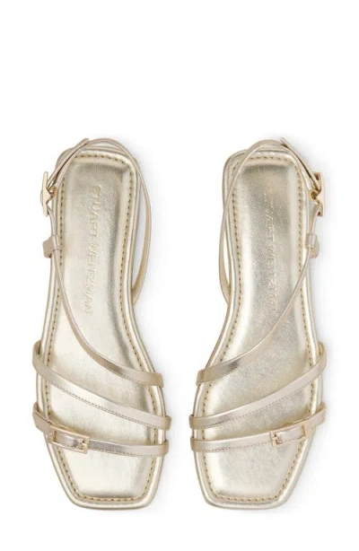 Stuart Weitzman Georgie Metallic Strappy Flat Sandals In Light Gold