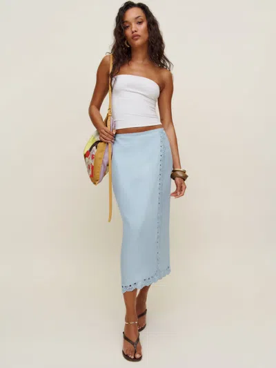 Reformation Jupe En Lin Felicity In Bleu