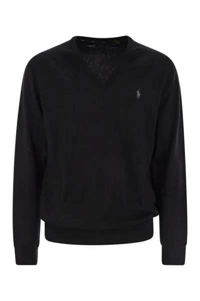 Polo Ralph Lauren Wool Pullover With Pony Embroidery In Black
