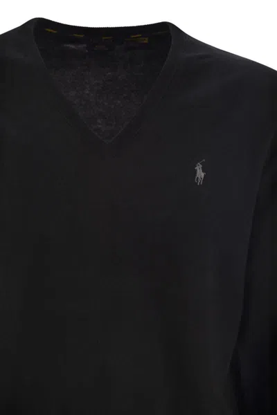 Polo Ralph Lauren Wool Pullover With Pony Embroidery In Black