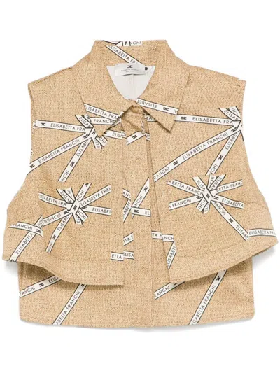 Elisabetta Franchi Cropped Beige And White Structured Shirt In Beige E Bianco